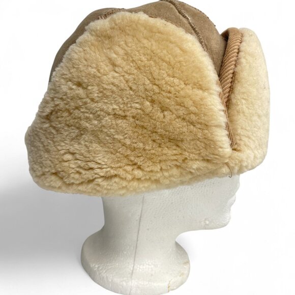 Vintage Shearling Sheepskin Aviator Trapper Canada Made Crown Cap Hat Medium - Picture 4 of 12